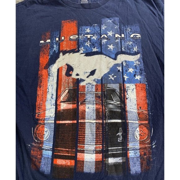 Ford Mustang T Shirt Mens Large Blue‎ Graphic Tee Logo Classic Cars Horse - Picture 2 of 8